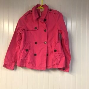 Lands End Girl’s Pink Double-Breasted Jacket Medium Button Close Pockets